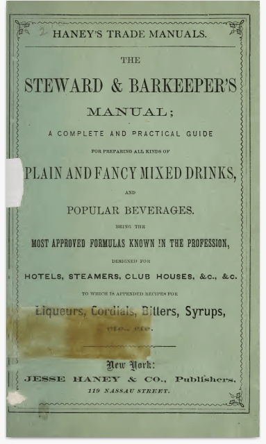 1869 Haneys Steward Barkeepers Manual
